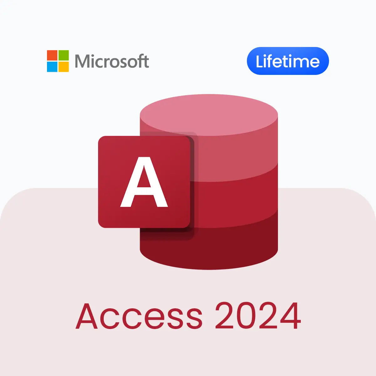 Microsoft Access 2024 logo with a red database icon and 'Lifetime' label on a light background