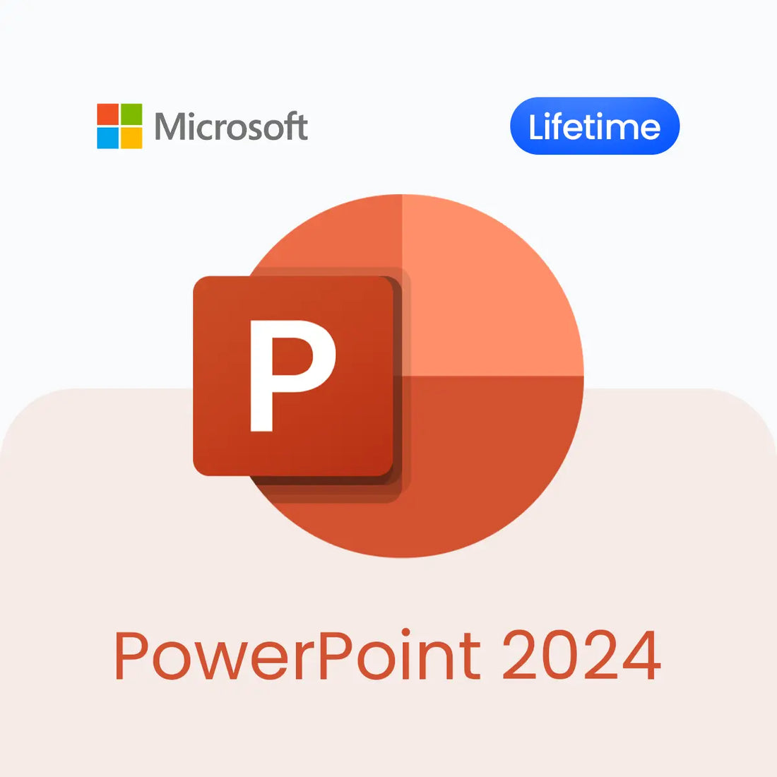Microsoft PowerPoint 2024 logo with Microsoft logo and 'Lifetime' label on a light background