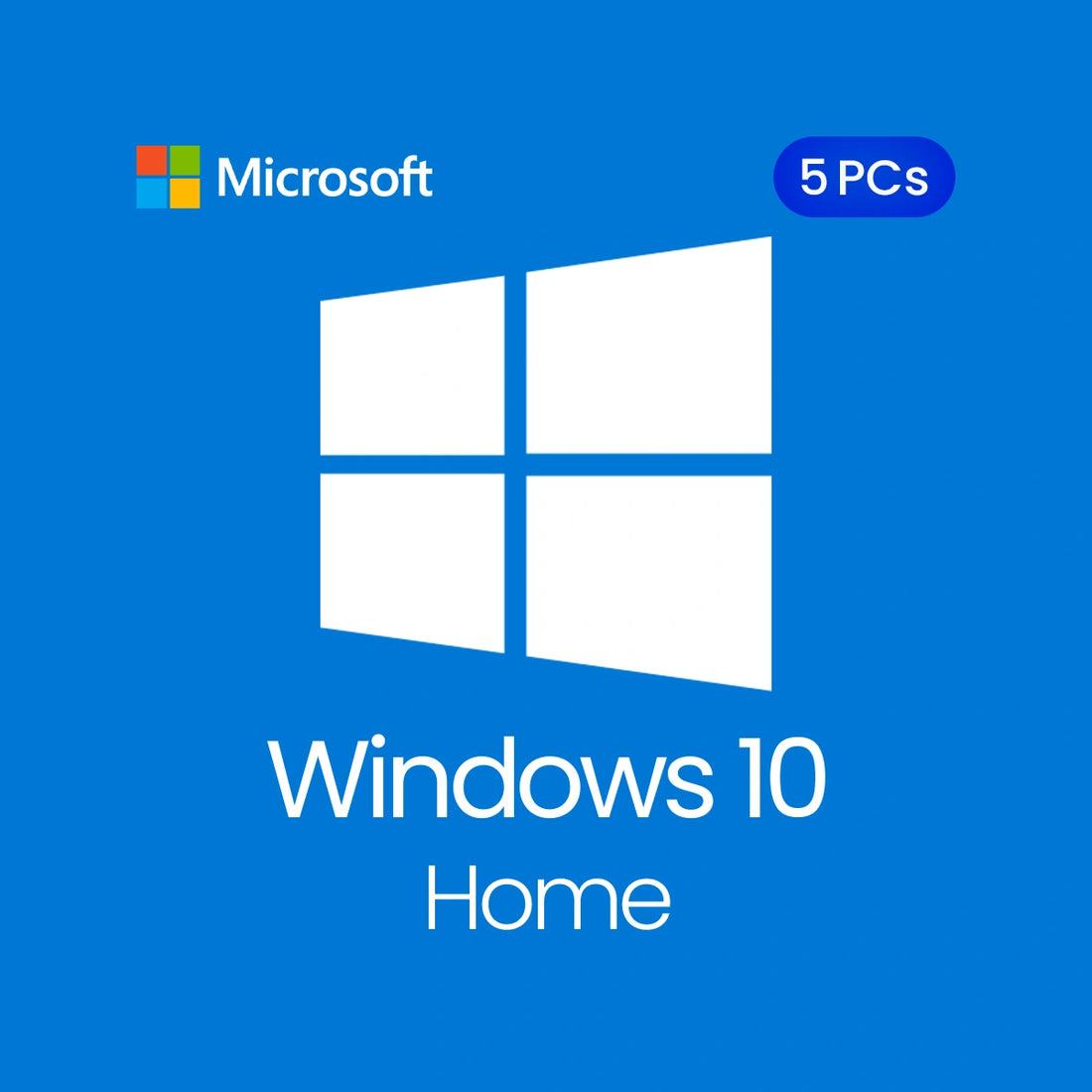 Microsoft Windows 10 Home license key card with logo on a blue background