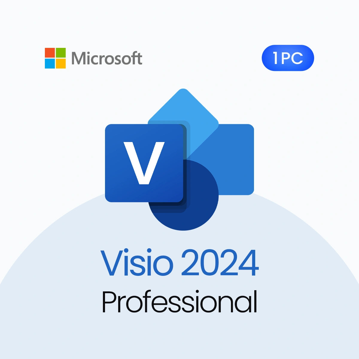Microsoft Visio 2024 Professional software package with Microsoft logo on a light blue background
