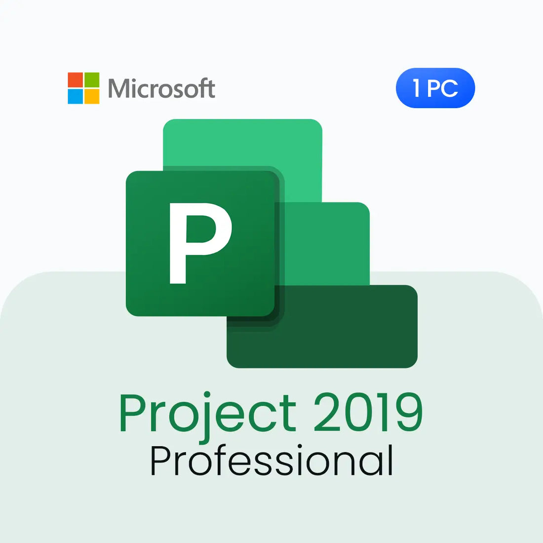 Microsoft Project 2019 Professional software license key on a light gray background