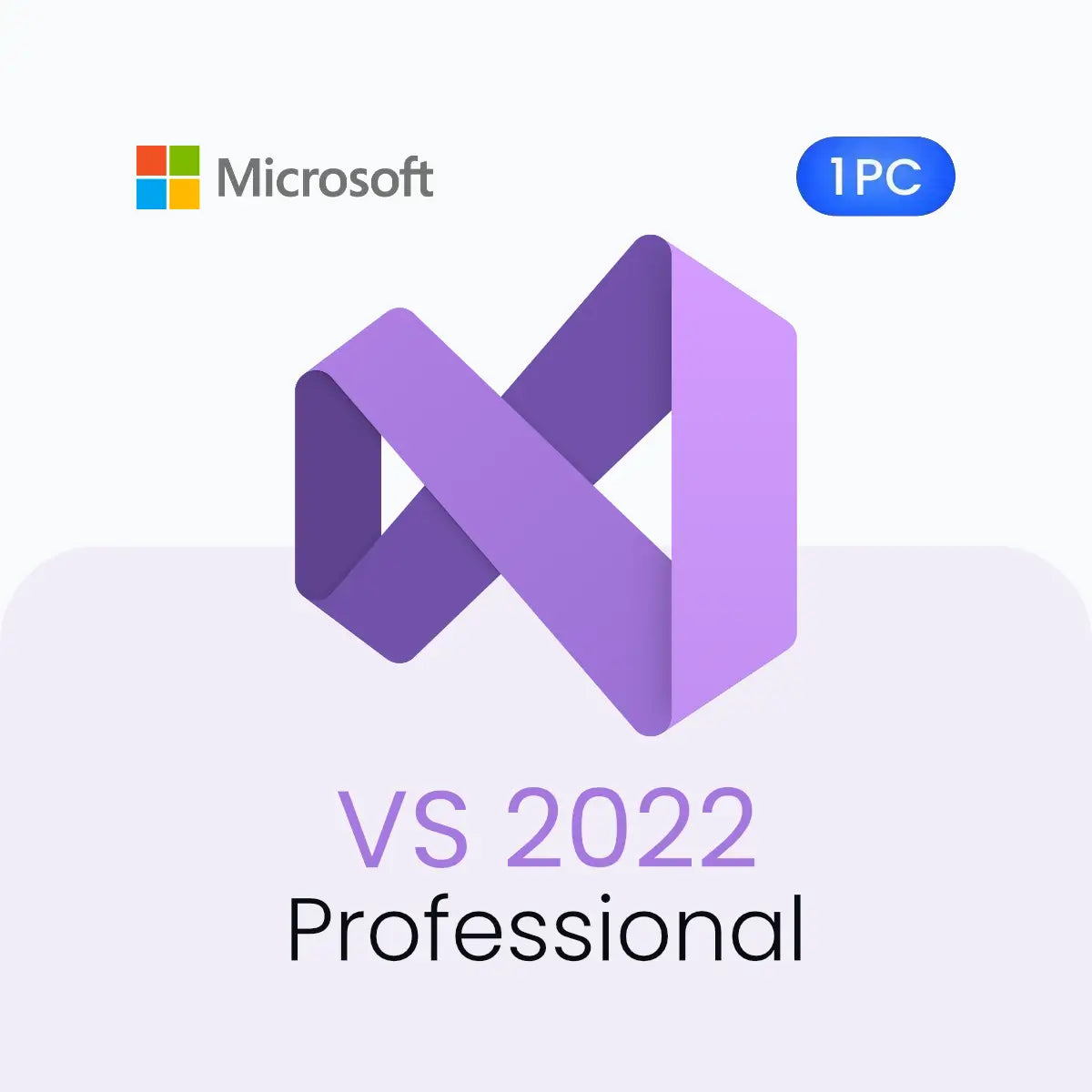 Microsoft Visual Studio 2022 Professional logo with Microsoft logo and '1PC' label on a light purple background.