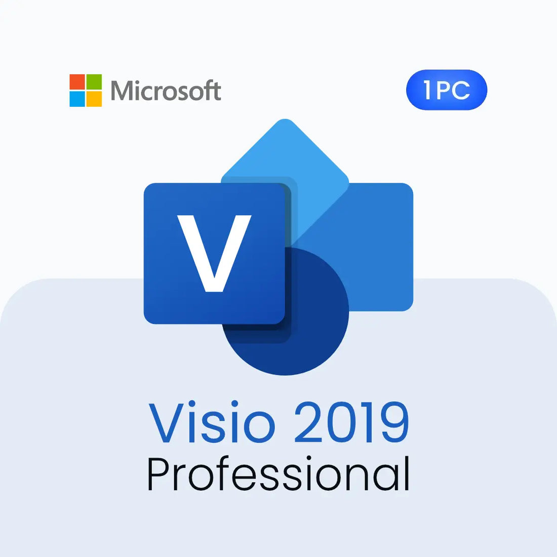 Microsoft Visio 2019 Professional software package on a light blue background
