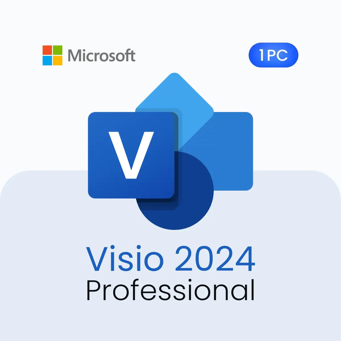 Microsoft Visio 2024 Professional software package with Microsoft logo on a light blue background