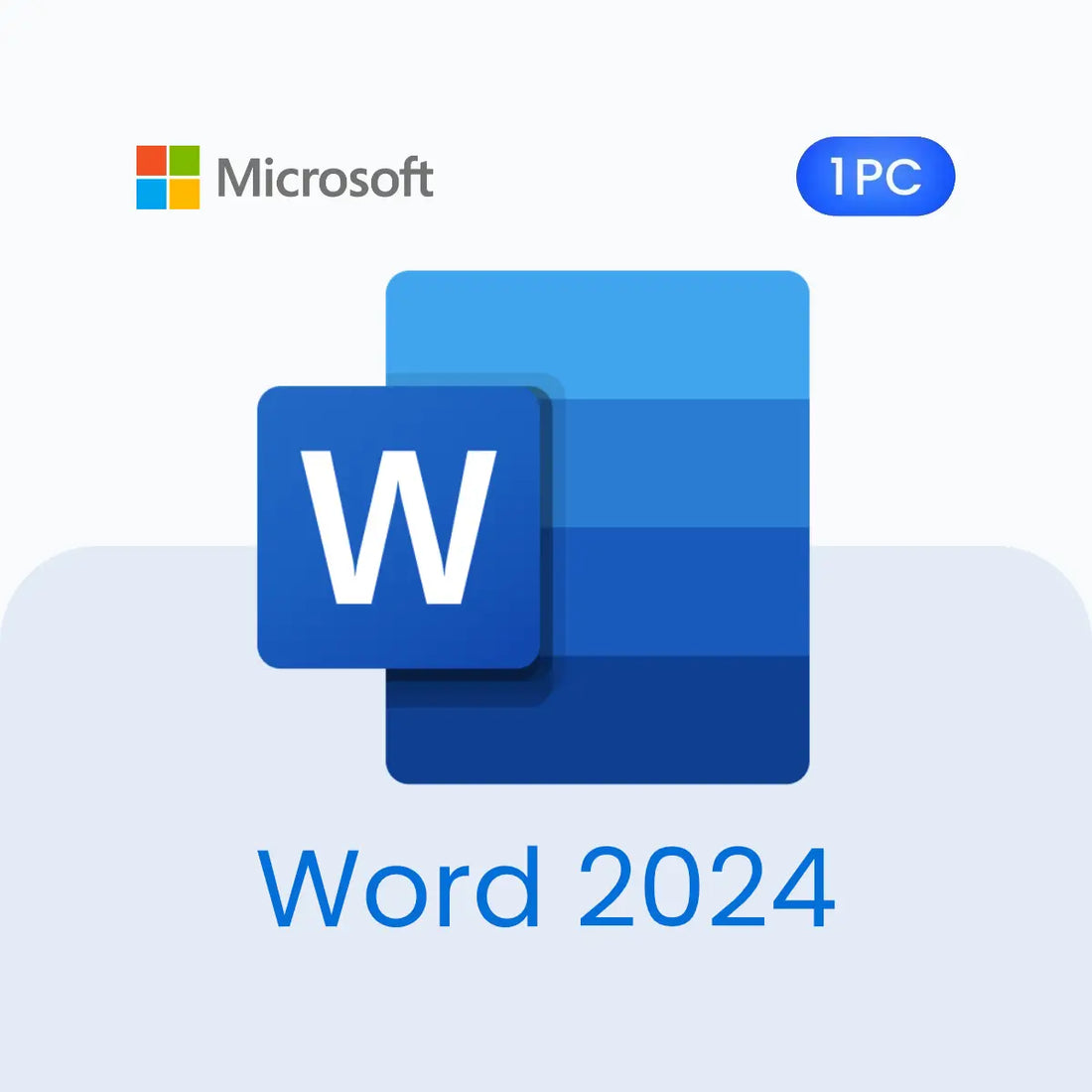 Microsoft Word 2024 logo with Microsoft logo on a light blue background