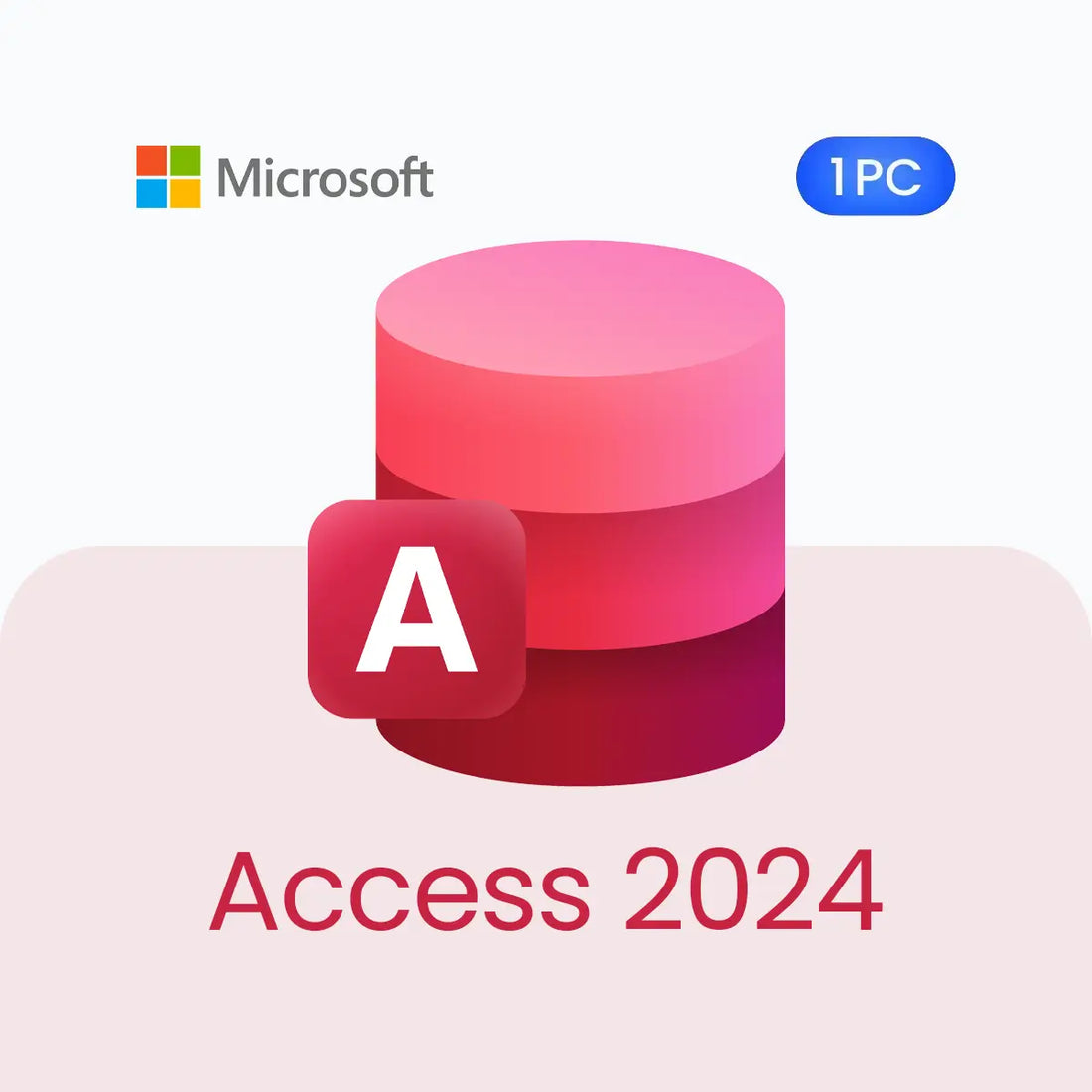 Microsoft Access 2024 logo with a database icon on a light pink background