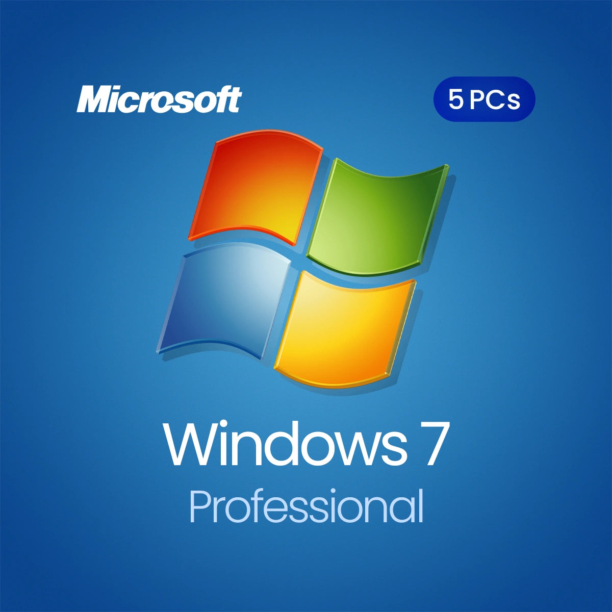 Microsoft Windows 7 Professional logo with colorful icon on a blue background