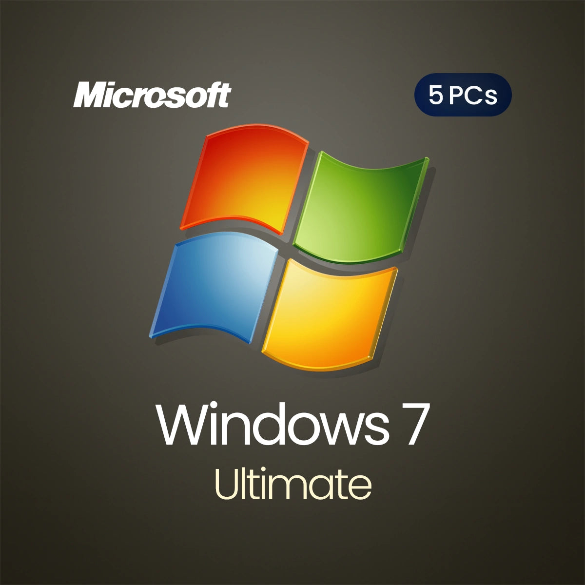 Microsoft Windows 7 Ultimate logo with colorful squares on a dark background