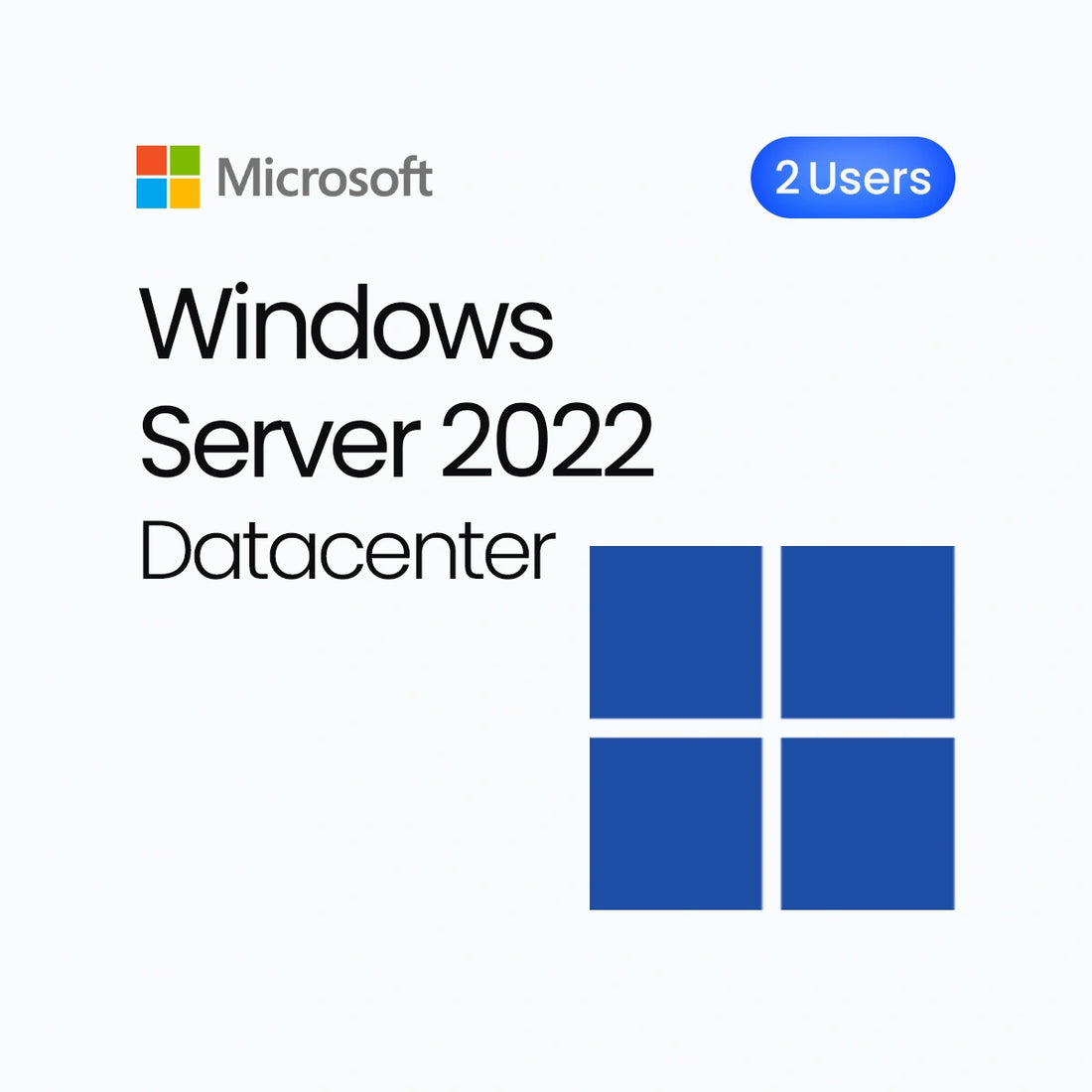 Microsoft Windows Server 2022 Datacenter logo with blue squares on a white background